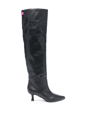 3juin logo-patch 65mm leather thigh-boots - Black