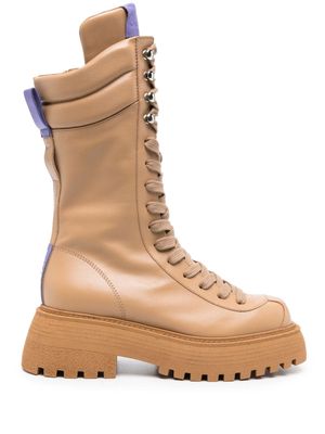 3juin logo-patch leather boots - Brown
