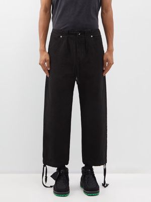 3man - Drawstring-waist Cotton Workwear Trousers - Mens - Black