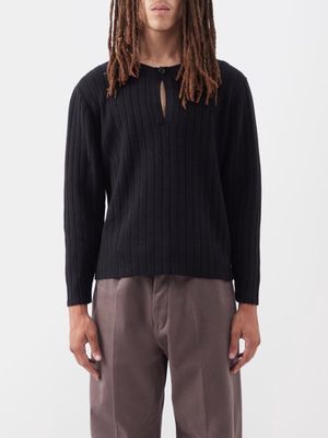 3man - Split-neck Merino-wool Sweater - Mens - Black