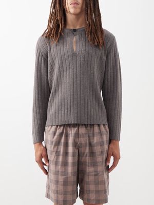 3man - Split-neck Merino-wool Sweater - Mens - Grey