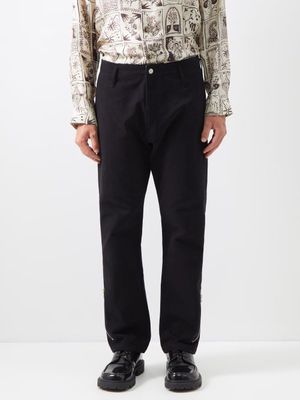 3man - Zip-cuff Cotton-corduroy Trousers - Mens - Black