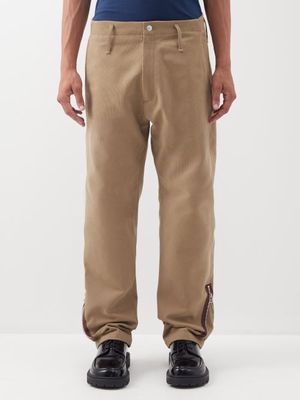 3man - Zipped-hem Cotton-corduroy Trousers - Mens - Camel
