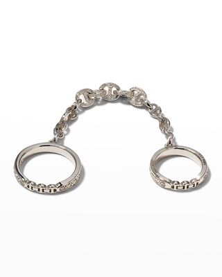 3mm Bonded Ring with Pave 5mm Links in 18k White Gold