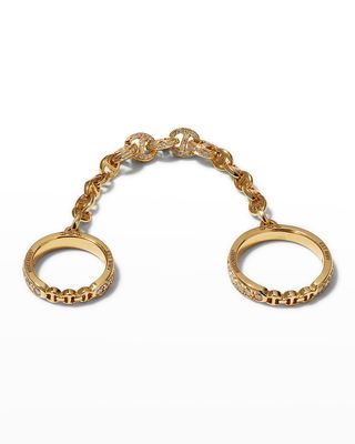 3mm Bonded Ring with Pave 5mm Links in 18k Yellow Gold, Size 7.5