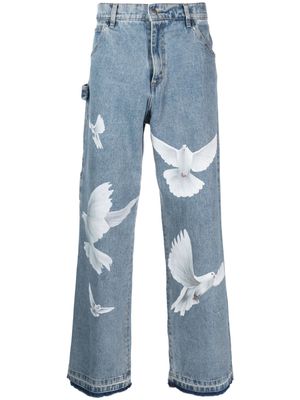 3PARADIS bird-print cotton jeans - Blue