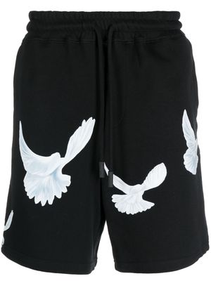 3PARADIS bird-print track shorts - Black