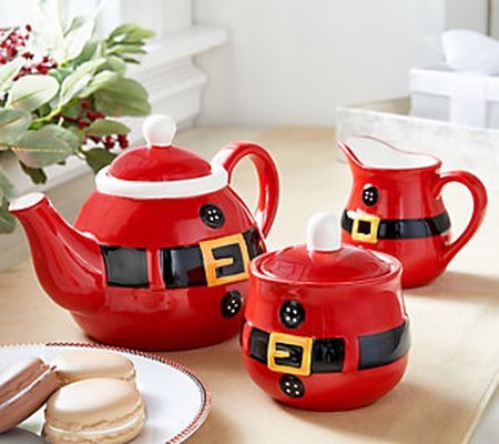 3Pc Santa Suit Teapot, Sugar, CreamerSet by Valerie