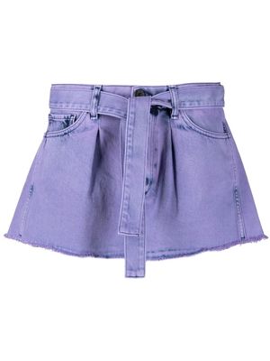 3x1 belted denim raw-hem shorts - Purple