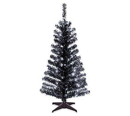 4' Black Tinsel Tree with Clear Lights