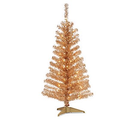 4' Champagne Tinsel Tree with Clear Lights