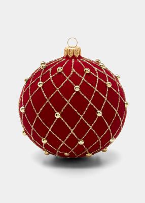 4" Dark Red Velvet Ball Christmas Ornament
