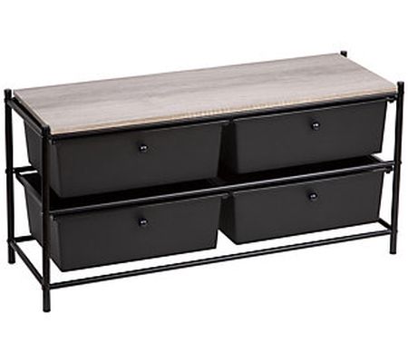 4-Drawer Storage with Wood Top Matte Black