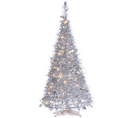4-Foot High Pop Up Pre-Lit Silver Tinsel Tree b y Gerson Co.