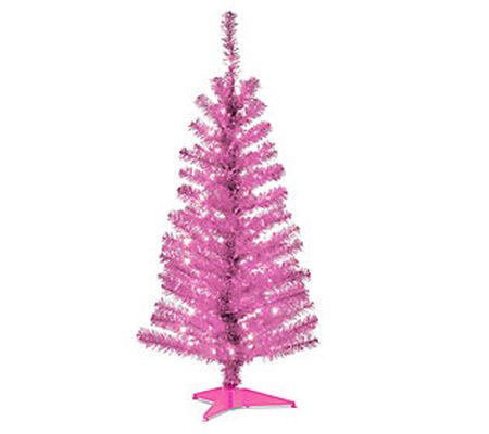 4' Pink Tinsel Tree with Clear Lights