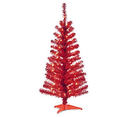 4' Red Tinsel Tree with Clear Lights