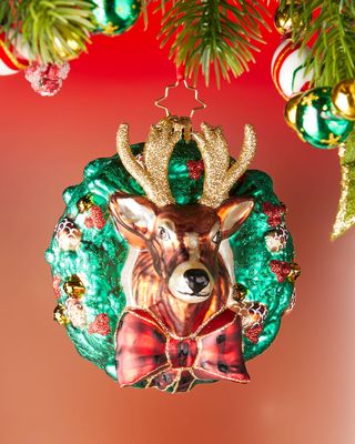 4" Rustic Reindeer Wreath Christmas Ornament