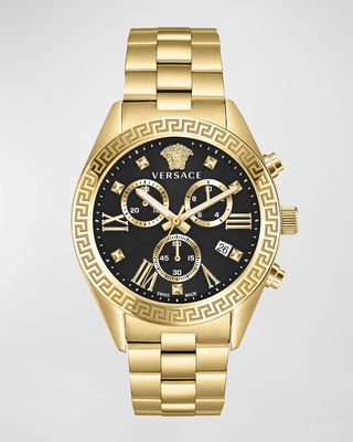 40mm Greca Chrono Watch with Bracelet Strap, Yellow Gold/Black