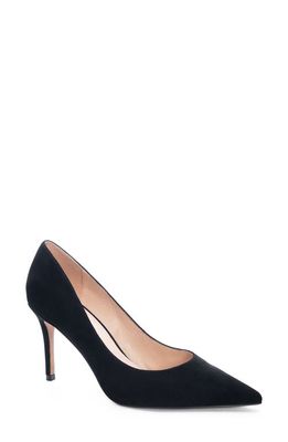 42 Gold Rafee Liquid Patent Pointed Toe Pump in Black Suede