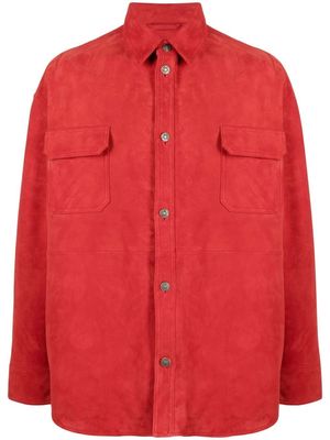 424 chest-pocket leather shirt - Red