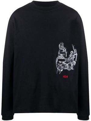 424 embroidered long-sleeve sweatshirt - Black