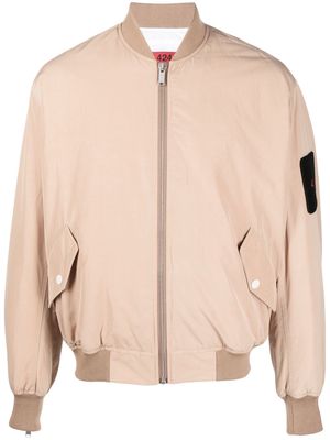 424 logo-patch quilted bomber jacket - Neutrals