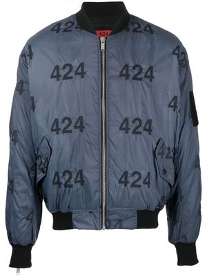 424 logo-print quilted bomber jacket - Blue