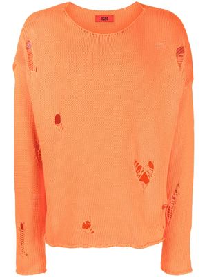 424 ripped-detail crew-neck sweatshirt - Orange