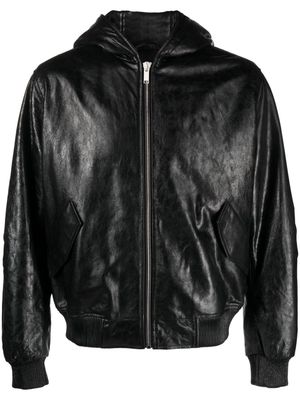 424 zip-up hooded leather jacket - Black