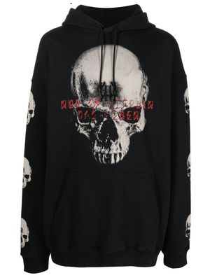 44 LABEL GROUP skull-print cotton hoodie - Black
