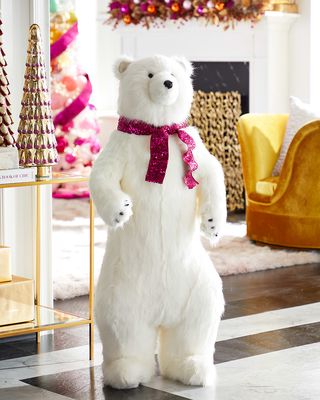 48" Fanciful Standing White Diamond Bear