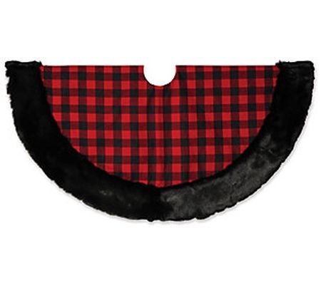 48-in Faux Fur trimmed buffalo plaid tree skirt by Gerson Co