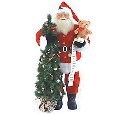 48" Lit Santa with Teddy Bear & Tree by Santa's Workshop