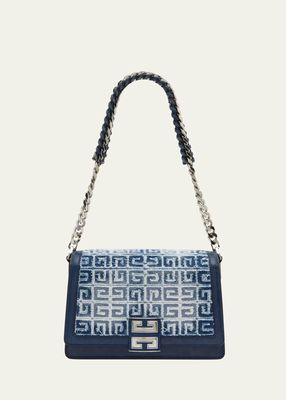 4G Shoulder Bag in Distressed Denim with Woven Chain Strap
