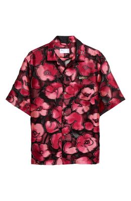 4SDesigns Boxy Metallic Floral Organza Camp Shirt in 1290 Pink/Black