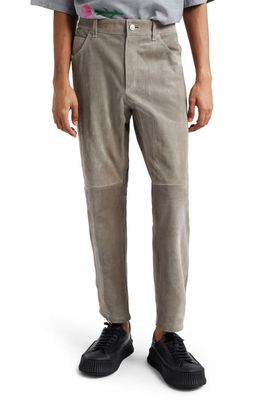 4SDesigns Corduroy Trompe l'Oeil Calfskin Leather Pants in Light Gray
