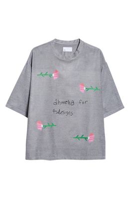 4SDesigns Oversize Viscose & Silk Woven Graphic T-Shirt in Light Gray