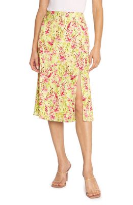 4SI3NNA Carlea Floral Satin Slip Skirt in Lime Multi
