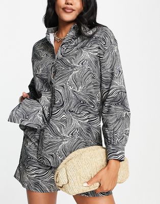 4th & Reckless andie printed linen shirt in monochrome print - part of a set-Black