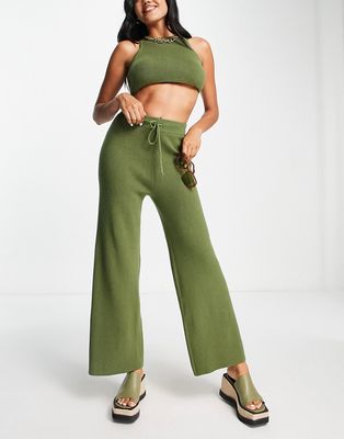 4th & Reckless annabella knit pants in khaki - part of a set-Green