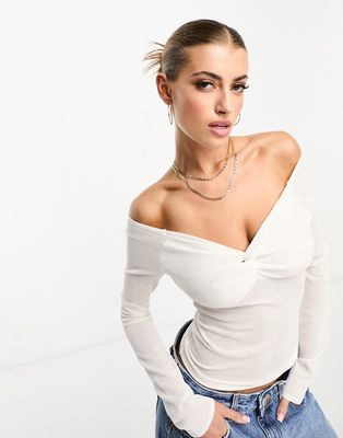 4th & Reckless bardot sheer detail top in white