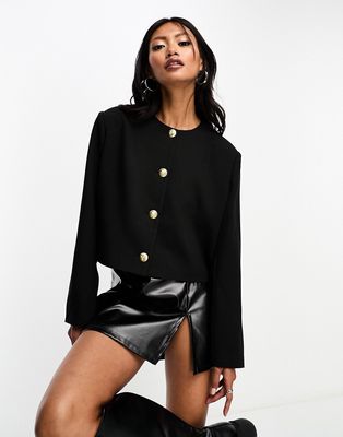 4th & Reckless boxy dropped shoulder button through jacket in black