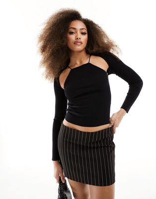 4th & Reckless caro ribbed top with shrug in black