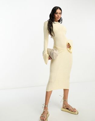 4th & Reckless costella crochet knit midaxi dress in buttercream-White