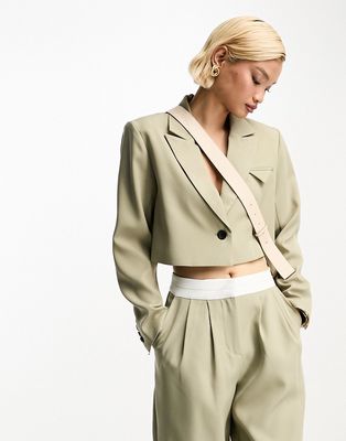 4th & Reckless cropped blazer in khaki - part of a set-Green