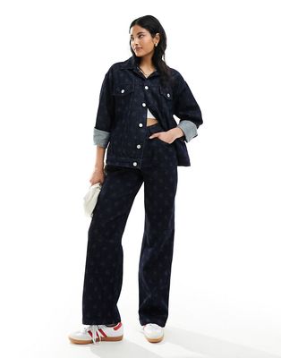 4th & Reckless denim logo laserprint jeans in dark blue - part of a set-Navy
