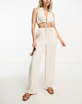 4th & Reckless jace wide leg beach pants in beige - part of a set-Neutral