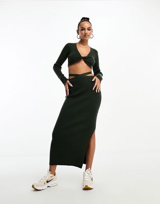 4th & Reckless knit skirt with waist strap detail in khaki - part of a set-Green