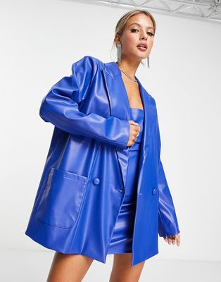 4th & Reckless leather look oversized blazer in blue - part of a set