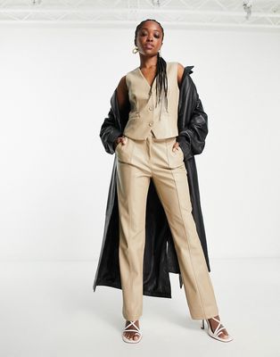 4th & Reckless leather look straight leg pants in beige - part of a set-Neutral
